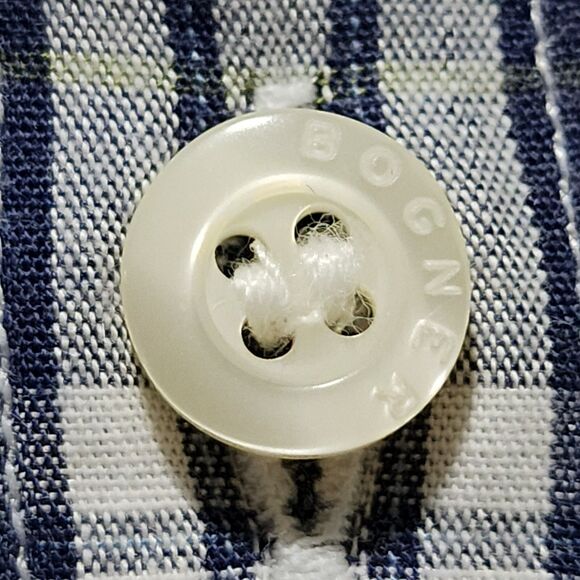 From The House of BOGGI Mens Plaid Long Sleeve Shirt Blue Beige Cotton Sz 41/16 - Picture 2 of 11